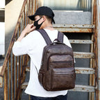 PU Leather USB Charging Laptop Backpack – Large Travel Bag for Men and Students