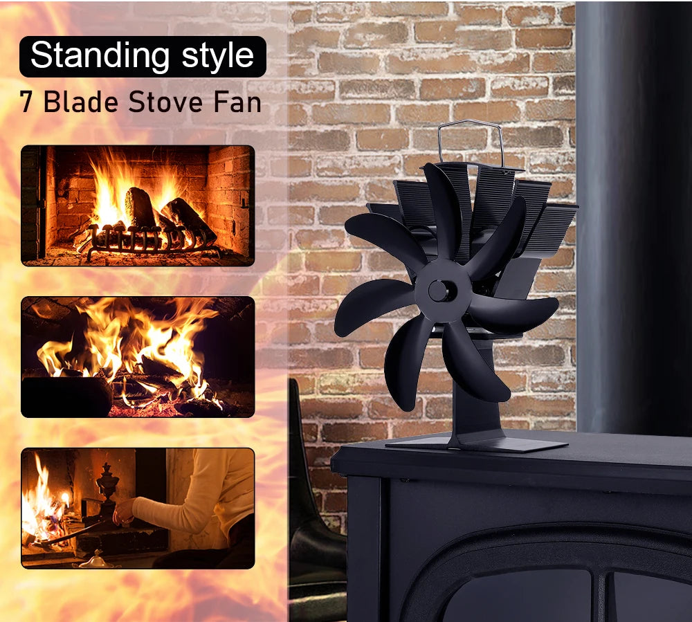 7-Blade Heat Powered Stove Fan – Silent Aluminum Eco-Fan for Log Wood Burners