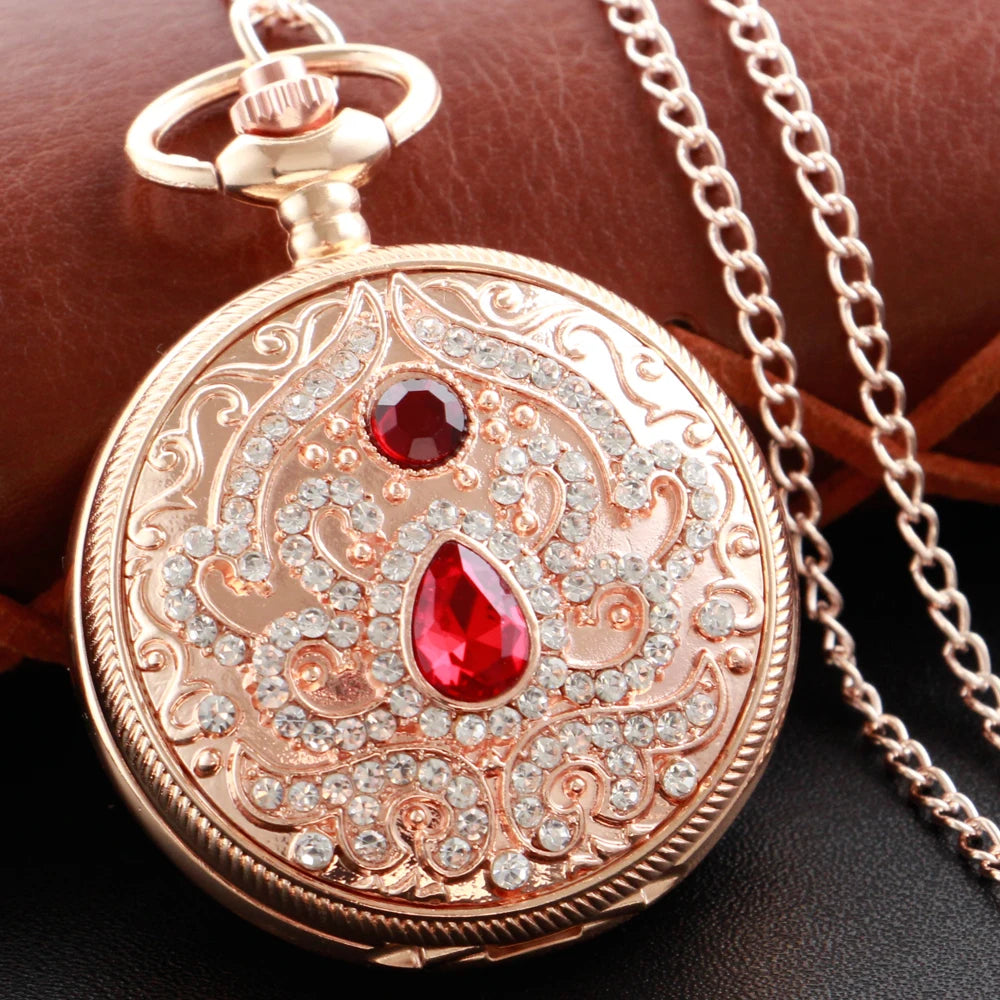 Emerald Diamond Pocket Watch Necklace – Luxury Gold Pendant for Gift