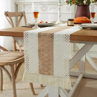 Boho Linen Table Runner – Rustic Macrame with Tassels for Farmhouse Decor