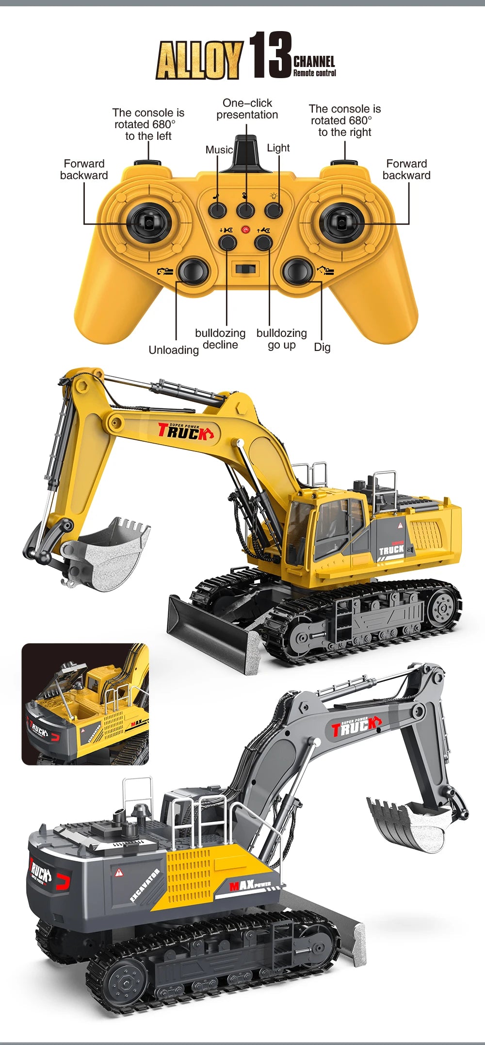 Alloy RC Excavator Toy – 2.4G Remote Control Engineering Truck for Kids