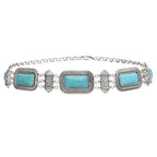 Silver chain belt with rectangular turquoise stones and intricate engraved detailing