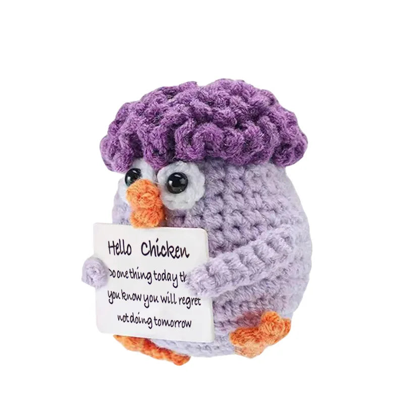 Handmade Wool Crochet Dog Doll – Positive Affirmation Plush for Home Decor