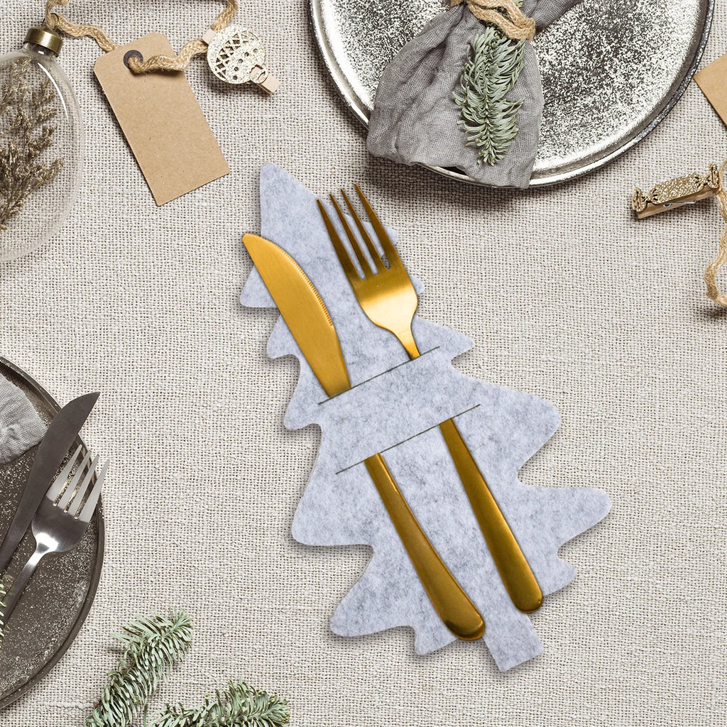 Christmas Tree Cutlery Holders – Festive Felt Tableware Decor for Holiday Dining