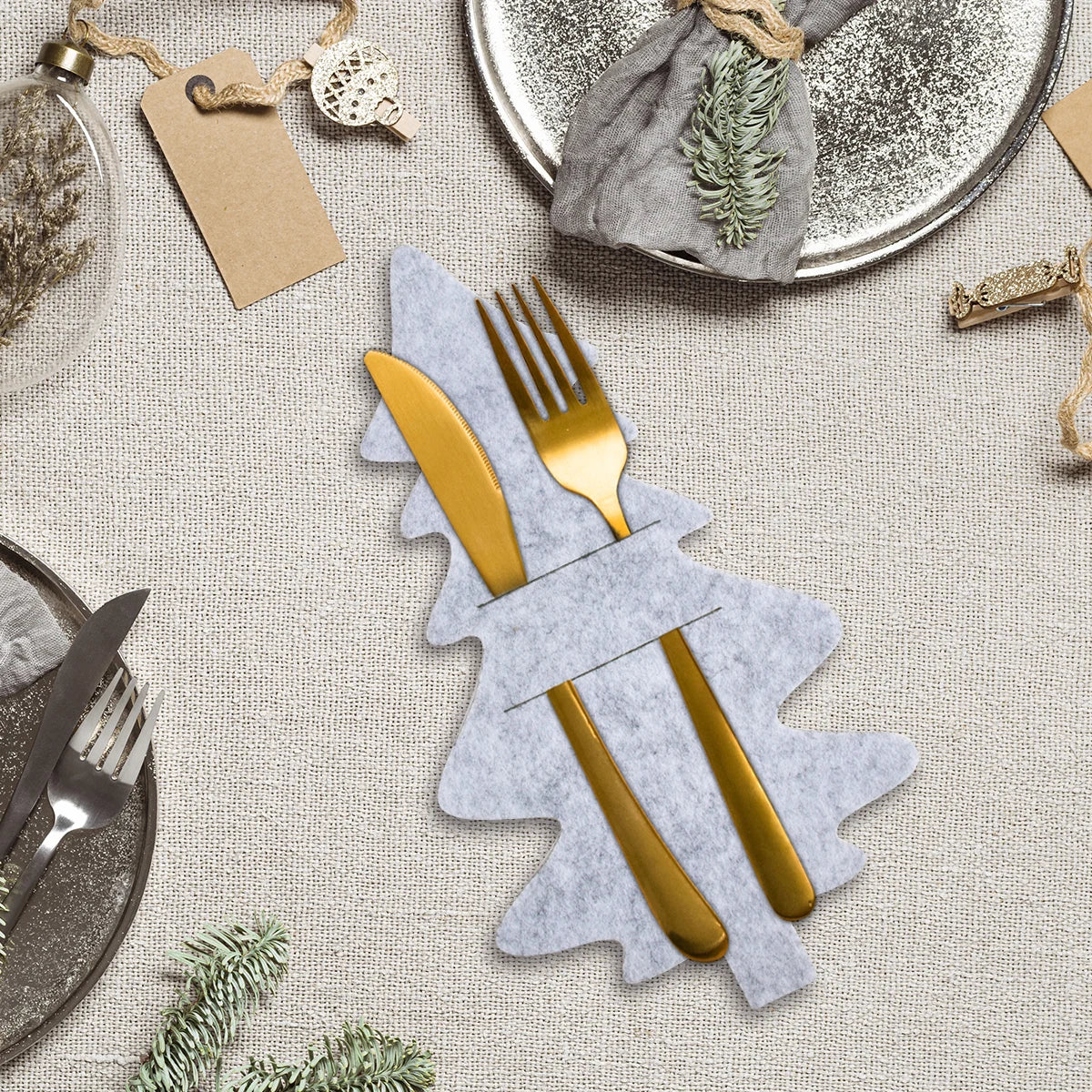 Christmas Tree Cutlery Holders – Festive Felt Tableware Decor for Holiday Dining