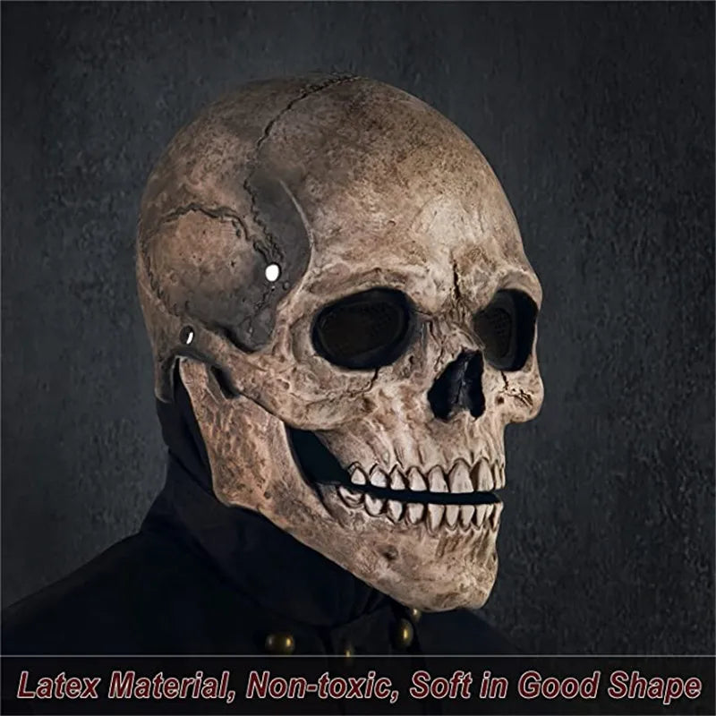Full Head Skull Mask – Realistic Moveable Jaw for Halloween Cosplay