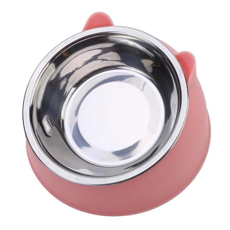 Stainless Steel Inclined Cat Bowl – Ergonomic Pet Food Feeder for Cats and Dogs