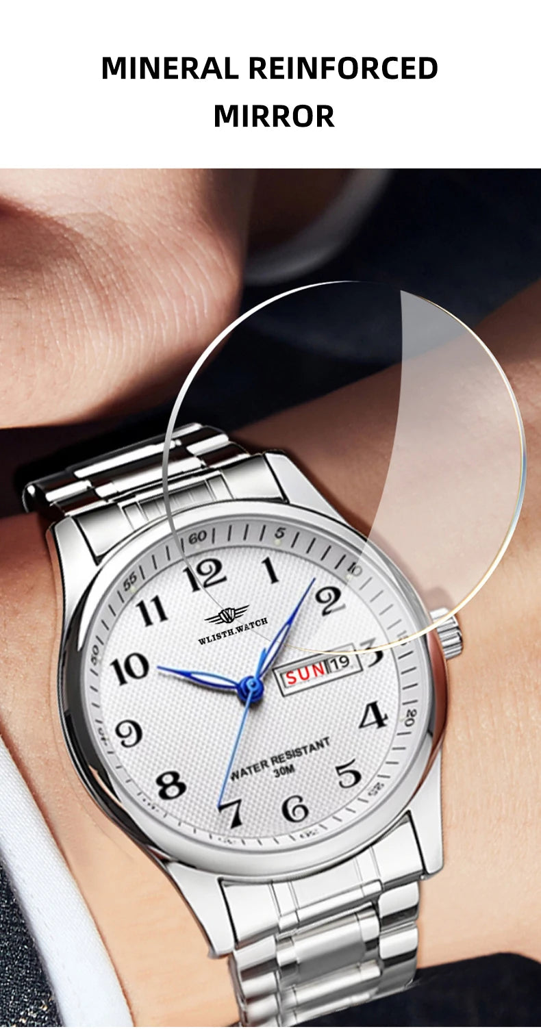 Stainless Steel Quartz Watch – Arabic Numerals Calendar for Men Gifts