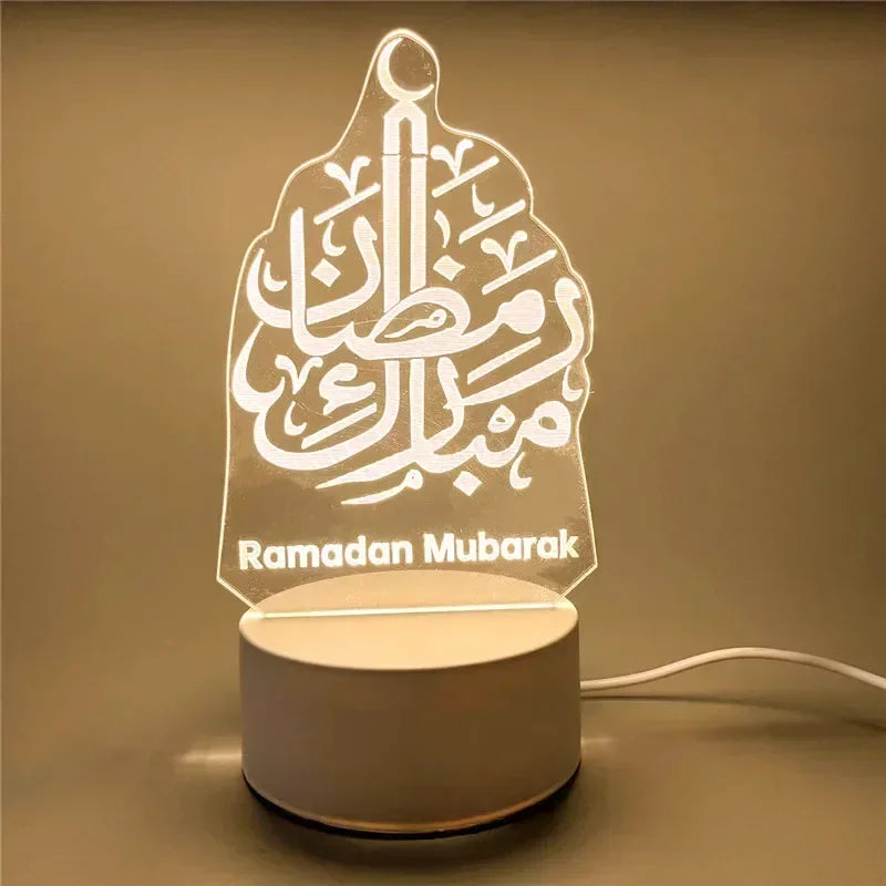 Acrylic LED Night Light – Eid Mubarak Ornament for Ramadan Home Decor