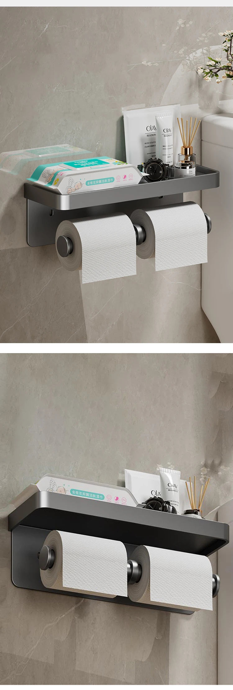 Wall-Mounted Aluminum Toilet Paper Holder – Modern Bathroom Tissue Rack
