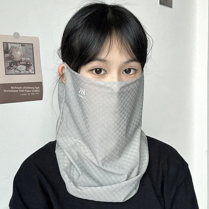 Ice Silk Sun Protection Scarf – Breathable Face Veil for Cycling and Travel