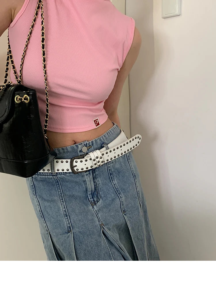 Rivet Studded Leather Belt – Fashion Waist Accessory for Women