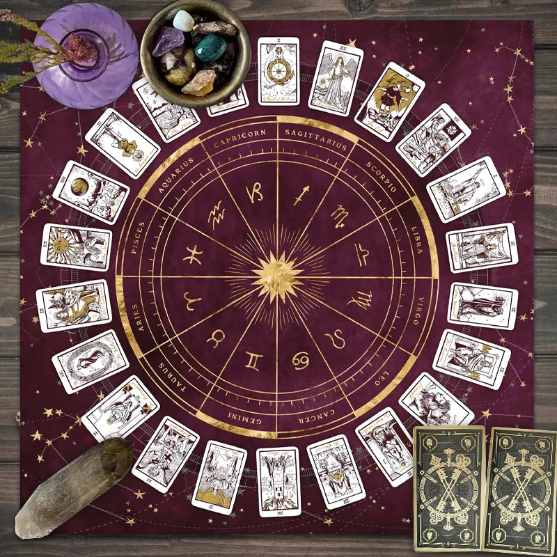 Zodiac Tarot Card Tablecloth – Velvet Divination Mat for Fortune Telling