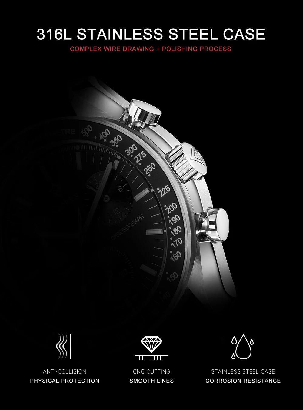 Cadisen Quartz Chronograph Watch – Sapphire Crystal for Men Business Formal