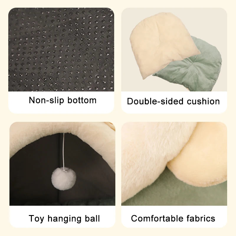 Foldable Cave Cat Bed – Washable Plush Sleeping Mat for Small Pets