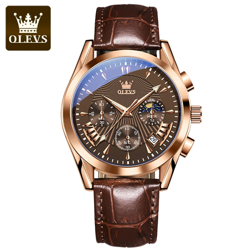 OLEVS Quartz Men's Watch – Luxury Waterproof Leather Wristwatch for Business
