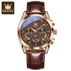 OLEVS Quartz Men's Watch – Luxury Waterproof Leather Wristwatch for Business
