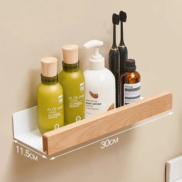Corner Bathroom Shelf – Solid Wood Wall Mounted Organizer for Shower Storage