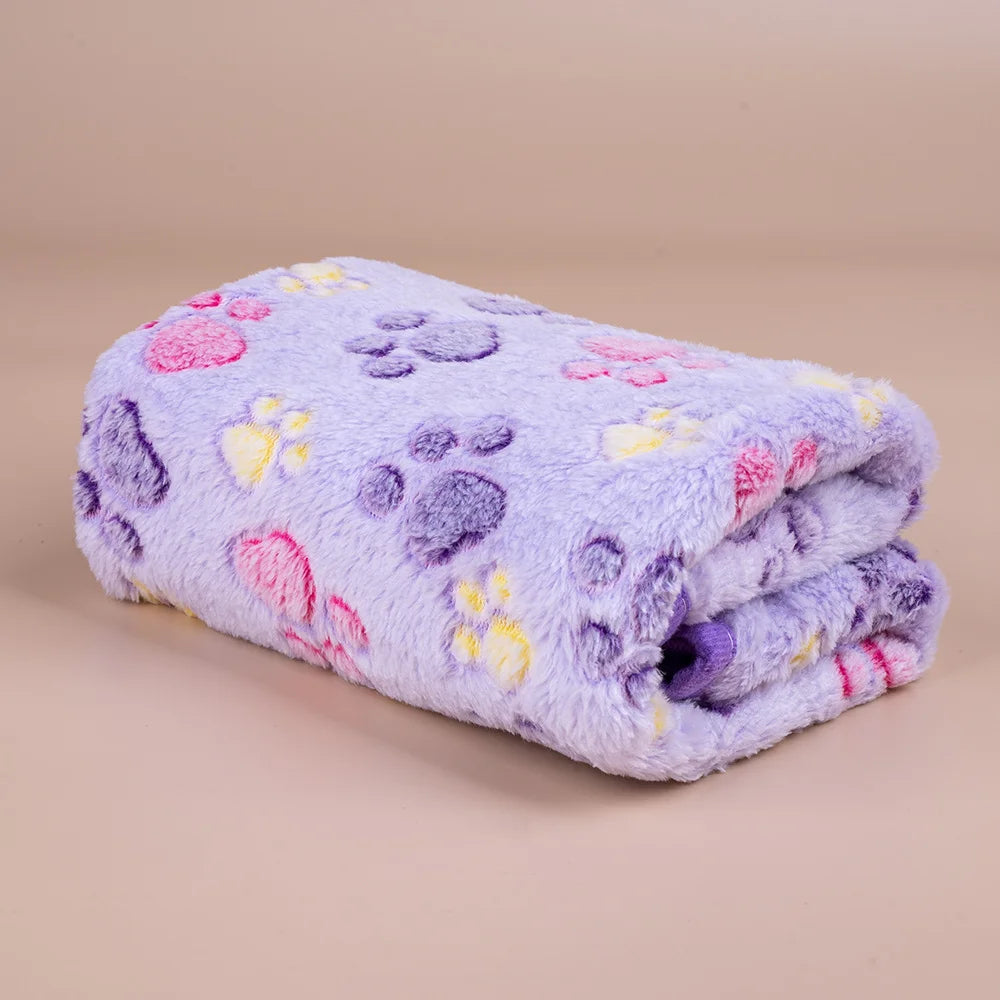 Fleece Pet Blanket – Paw Print Warm Mat for Small to Large Dogs and Cats