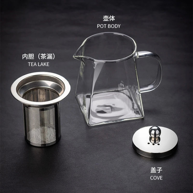 Glass Tea Infuser Pot – Heat Resistant Square Kettle for Loose Leaf Brewing