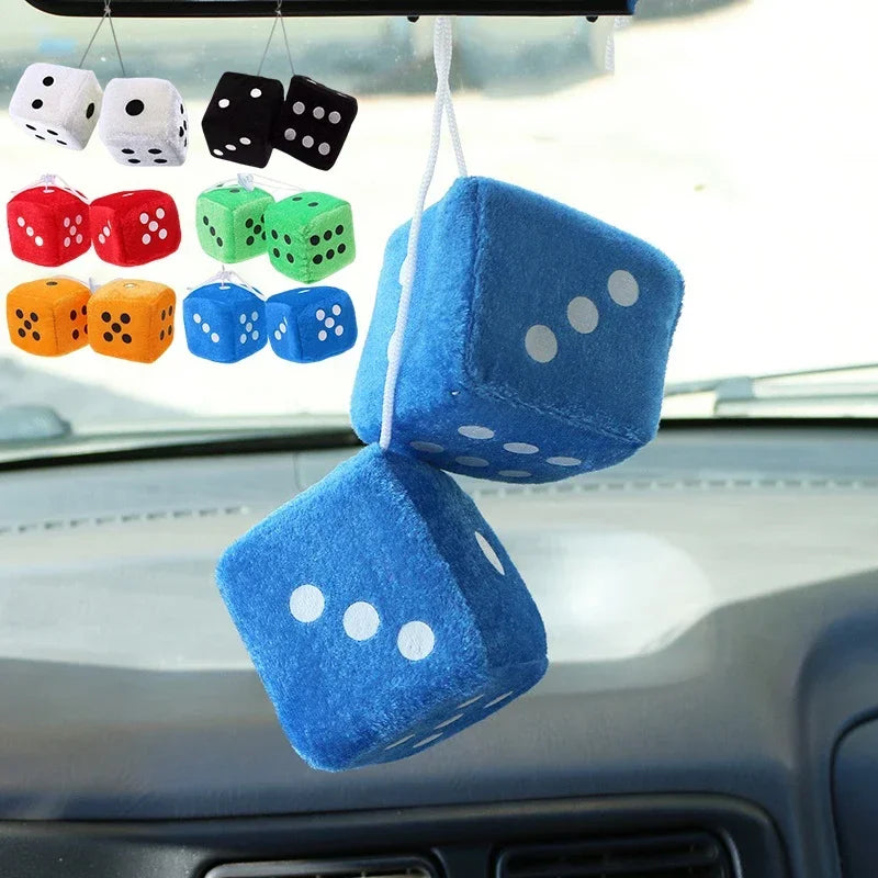 Fuzzy Dice Hanging Ornament – Plush Soft Dots for Car Rear View Mirror Decor