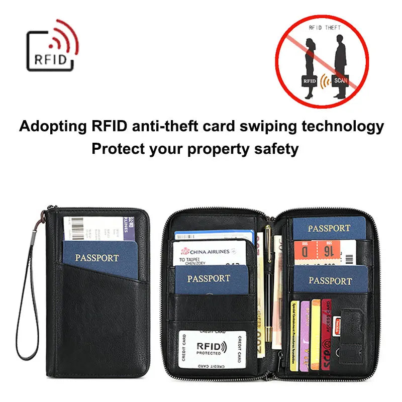 RFID Leather Passport Wallet – Anti-Theft Card Holder for Travel