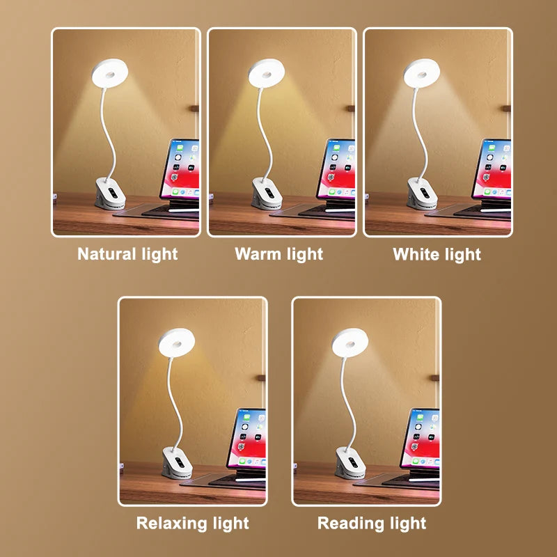 Clip-On LED Desk Lamp – Dimmable Eye-Protection Light for Reading and Study
