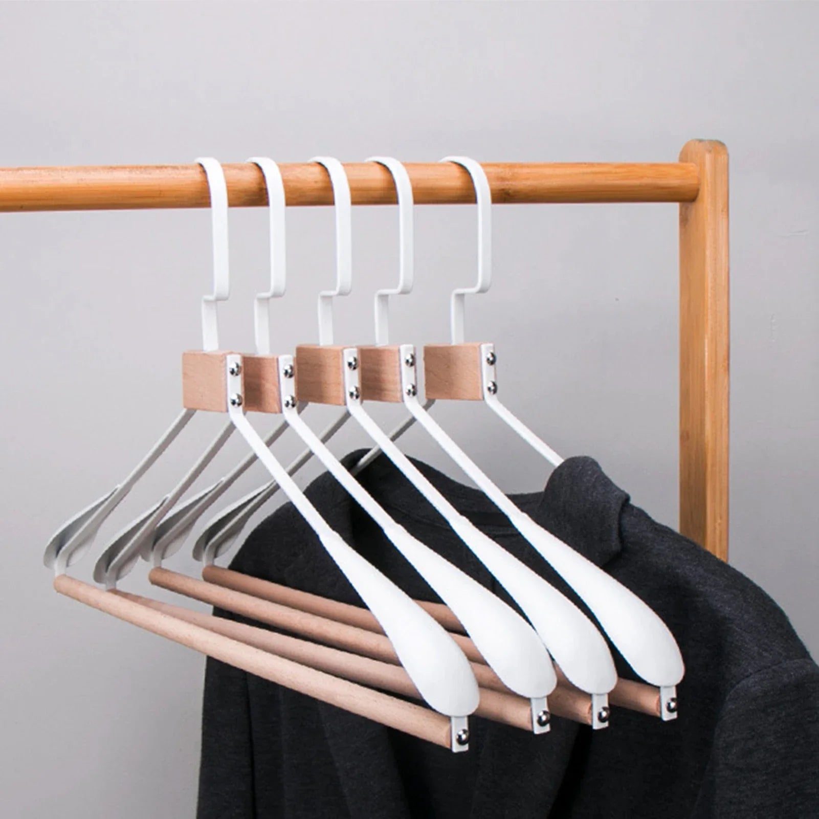 Solid Wood Clothes Hangers – Swivel Hook Rack for Coats and Jackets