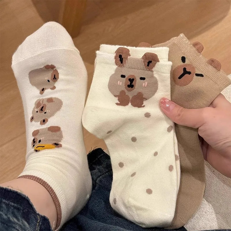 Capybara Knit Knee-High Socks – Cute Cartoon Women's Casual Hosiery