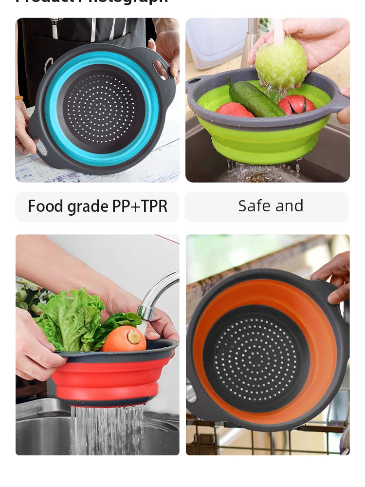 Collapsible Silicone Colander – Foldable Strainer for Kitchen Fruit Washing