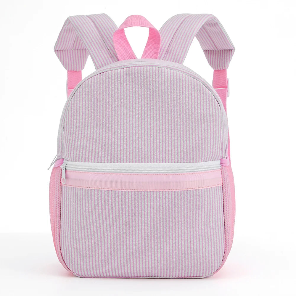 Seersucker Striped Backpack – Classic Kids Book Bag for Preschool