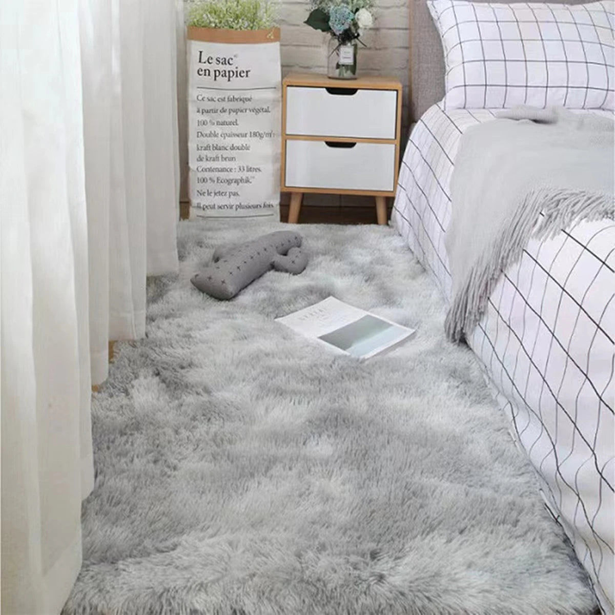 Tie-Dyed Shag Area Rug – Fluffy Non-Slip Carpet for Bedroom and Living Room