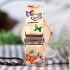 BOBO BIRD Wooden Women's Watch – Floral Engraved Handmade Quartz Wristwatch