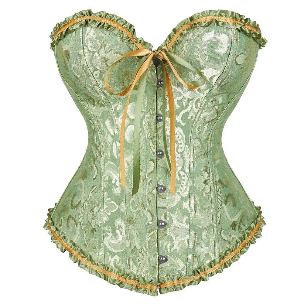 Victorian Jacquard Corset Top – Lace Up Gothic Bustier for Cosplay