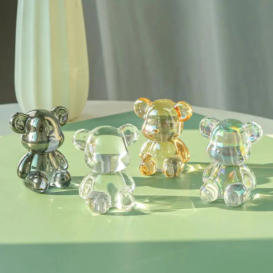 Crystal Bear Figurine – Cute Glass Animal Paperweight for Home Decor Gift