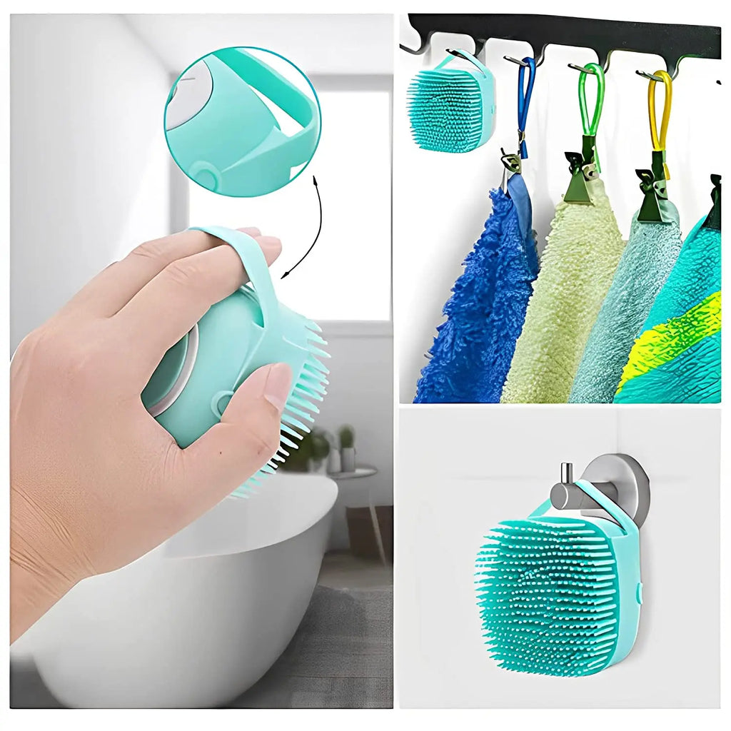 Silicone Pet Grooming Brush – Shampoo Dispenser for Dogs and Cats Bathing
