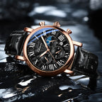 Leather Quartz Chronograph Watch – Men's Moon Phase Business Wristwatch