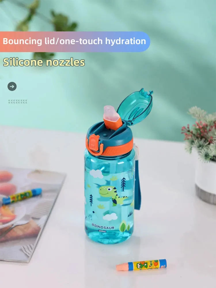 Dinosaur Plastic Water Bottle – 600ml Leakproof Sippy Cup for Kids