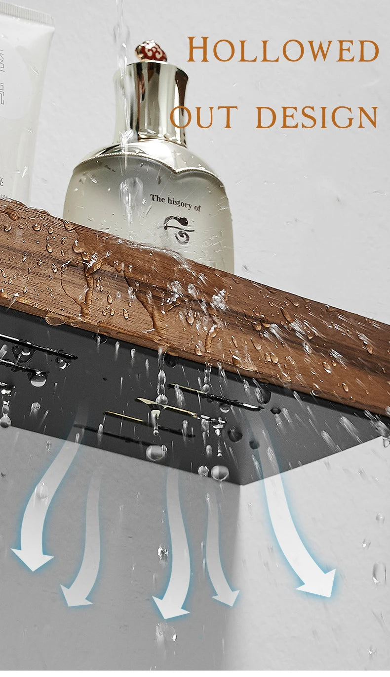 Corner Bathroom Shelf – Solid Wood Wall Mounted Organizer for Shower Storage