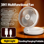 Rechargeable 3-in-1 Portable Fan – Multifunctional Cooling for Home and Travel