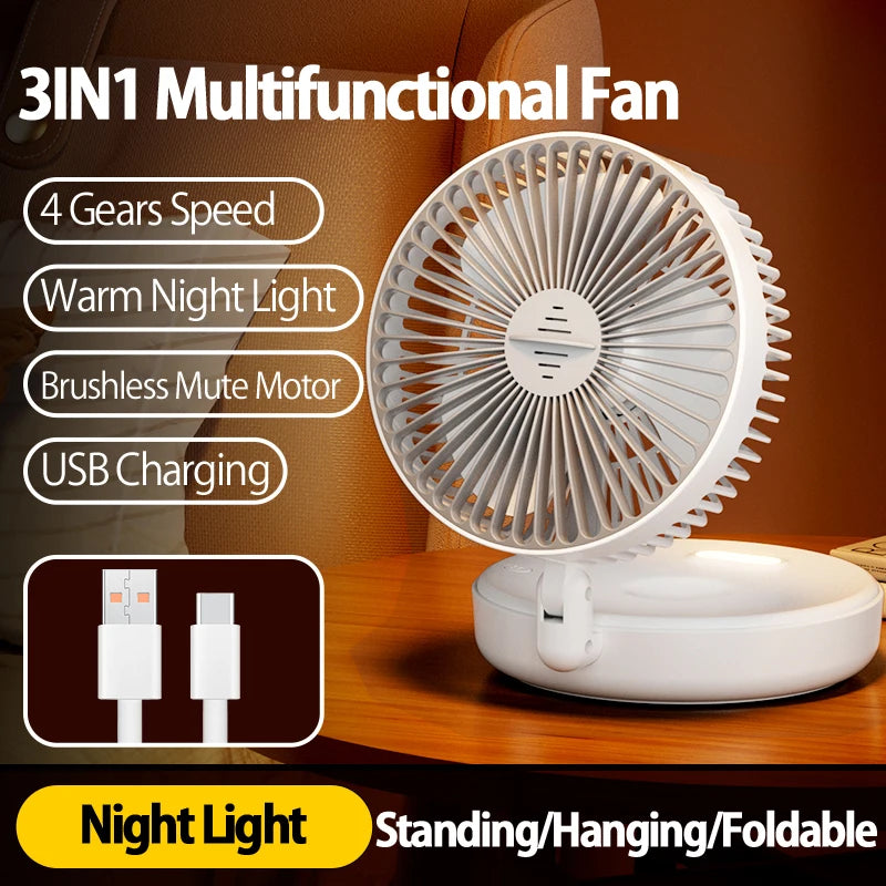 Rechargeable 3-in-1 Portable Fan – Multifunctional Cooling for Home and Travel