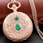 Emerald Diamond Pocket Watch Necklace – Luxury Gold Pendant for Gift