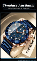 Stainless Steel Chronograph Watch – Luminous Waterproof Quartz for Men