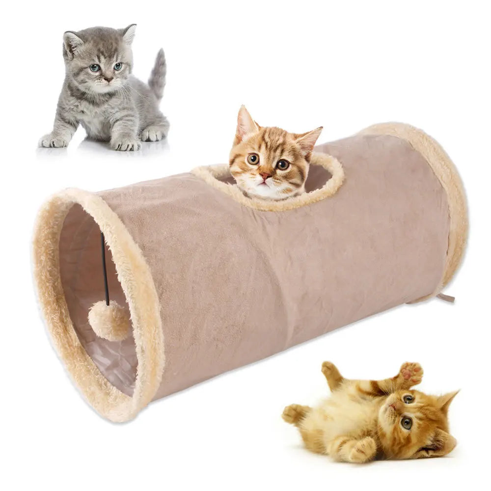 Foldable Suede Cat Tunnel – Porous Interactive Tube for Pet Entertainment