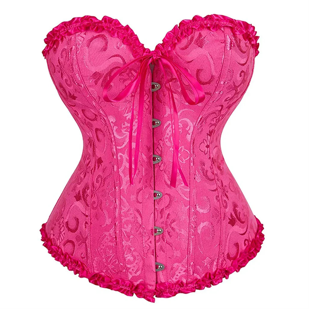 Victorian Jacquard Corset Top – Lace Up Gothic Bustier for Cosplay
