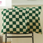 Black Faux Fur Throw Pillow Cover – Checked Wool Cushion for Sofa Decor