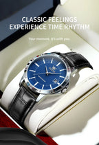 OLEVS Quartz Wristwatch – Leather Strap Classic Date for Men's Business