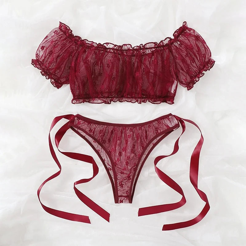 Floral Lace Lingerie Set – See Through Bralette for Romantic Evenings