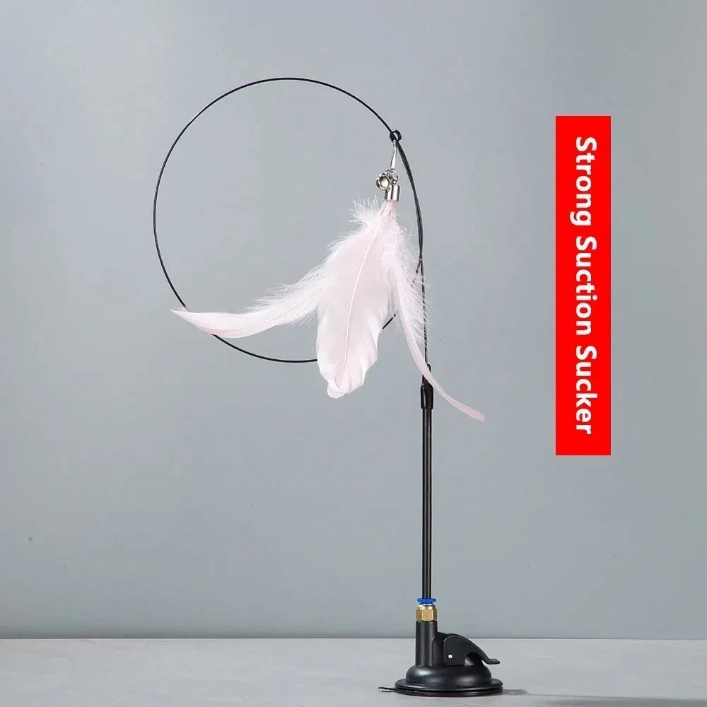 Feather Cat Teaser Wand – Suction Cup Interactive Toy for Indoor Exercise