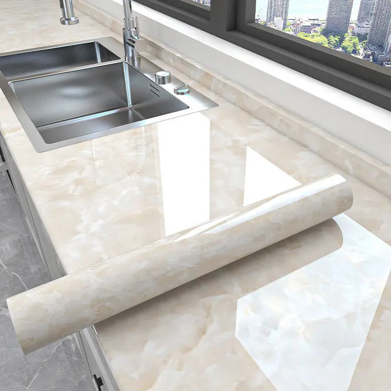 Self-Adhesive Marble Wallpaper – PVC Waterproof Film for Kitchen Renovation